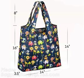 ECO Friendly nylon foldable reusable grocery bag 5 cute designs folding shopping tote bag fits in pocket bagease package