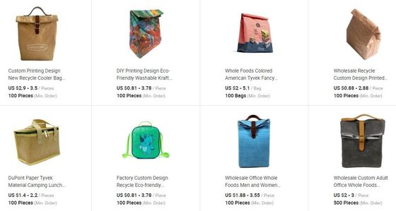 eco reusable promotion gift waterproof backpack cosmetic cooler lunch mail hand lunch tote shopping paper tyvek bagplast