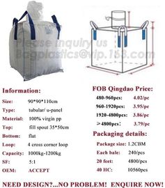 Custom size fibc jumbo PP woven big bag super sack for cement or sand packing,Virgin Polypropylene PP Woven Big Bulk Bag