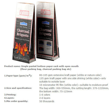 Brown kraft packing paper bag, BBQ fuel packing bag, Animal seed packing paper sack, CHARCOAL, ANIMAL FEED, DEXTROSE, ME