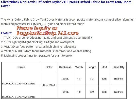 Silver,black non-toxic reflective Mylar 210D/600D Oxford fabric for grow tent/Room Cover,Antiglare Coated Aluminum Foil