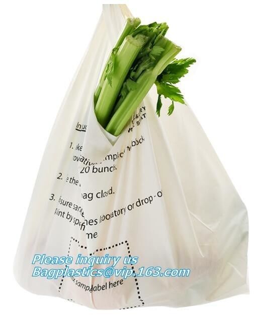 100%Biodegradable and Compostable T-shirt Bags/vest carrier PE plastic bag, vest carrier plastic T-shirt shopping bag