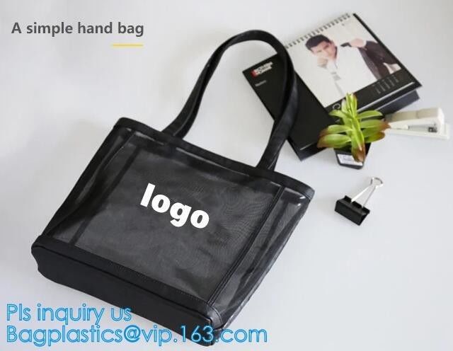 Fashionable Beach Bag Outdoor Tote Bag Black Mesh Handbags, Customized women beach bag, ladies mesh beach bags handbag
