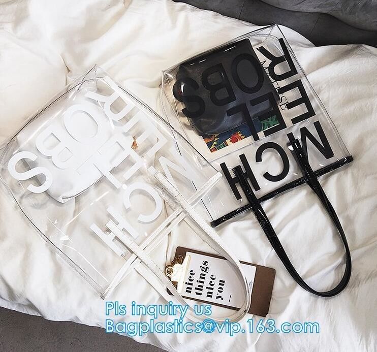 travel cosmetic bag pvc pu leather toiletry bag makeup bag for woman, Fashion Women Clear PVC Beach Crossbody Bags, hand