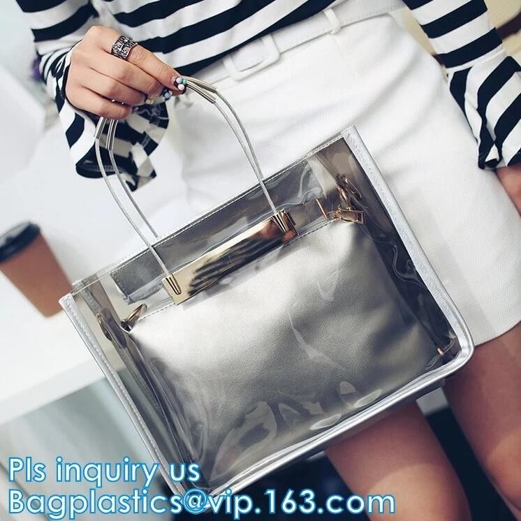 promotional pvc handbag for christmas, Shoulder Handbag with Interior Pocket, tote shoulder PVC sling clear vinyl beach