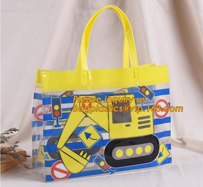 PVC plastic shopping bag transparent handle bags,Waterproof recycled handle shopping square bottom transparent pvc plast