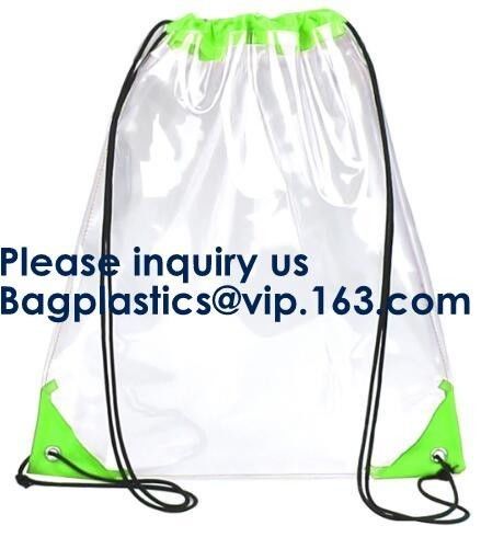 PVC Drawstring Bag Backpack With Solid Bottom Promotional Custom 210D Transparent PVC Clear Drawstring Backpack Bags