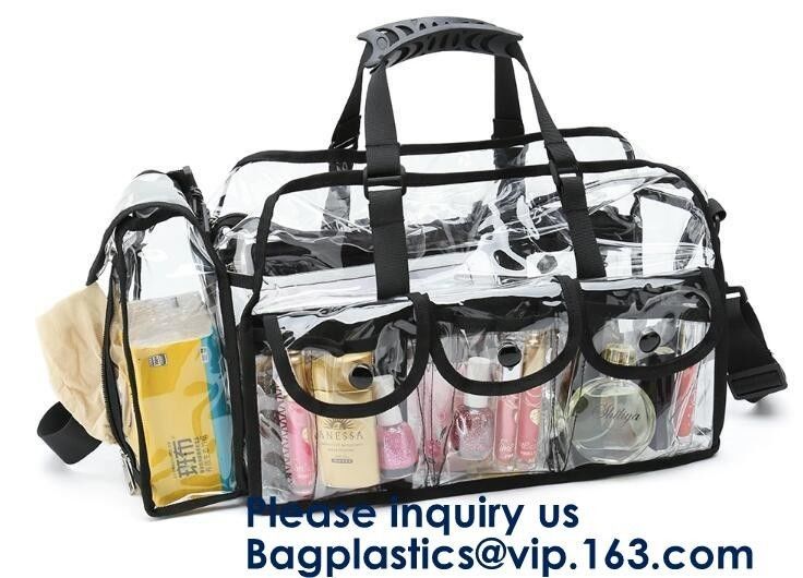 Professional Clear Makeup Cosmetic Bag PVC Carry Bag With 7 Extra Magnet Pockets And Detachable Shoulder Strap