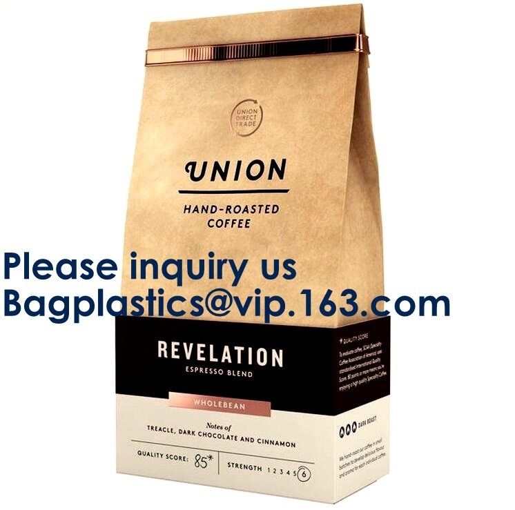 Eco Friendly High Barrier Kraft Paper Coffee Bags Valve,Flat Bottom Aluminum Foil Coffee Bag One Way Valve