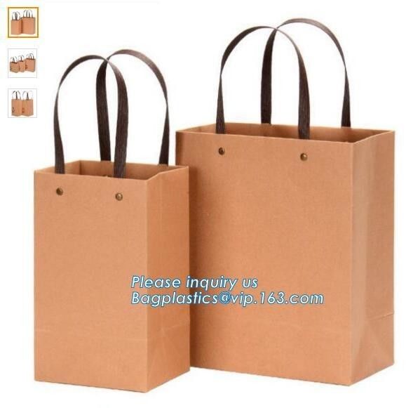 Luxury Custom Printed Logo Christmas Brown Kraft Paper Shopping Gift Carrier Bag,exclusive custom made luxury ribbon han