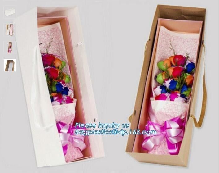 Unique flat bottom color high class paper carrier die cut handle paper flower bag,kraft flower paper bag customized flow