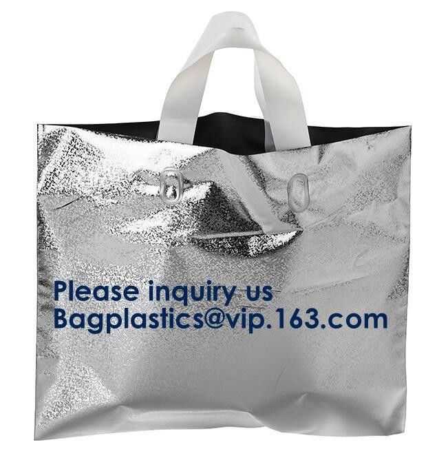 PLA COMPOSTABLE Biodegradable Plastic Trifold Handle Bag For Shopping Market, CLEAR FROSTED SOFT LOOP SHOPPER BAG