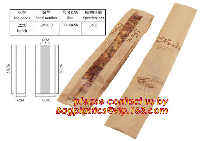 Logo Printed Grease Proof Foil Lined Brown Kraft Paper Bread Packaging Bag,custom printing logo bread french fries paper