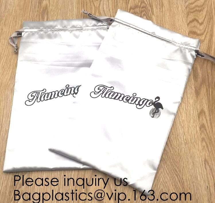 Black Satin Hair Drawstring Bag With Tassels,Pink Satin Hair Dust Bag Cotton Drawstring Makeup Pouch, bagease package