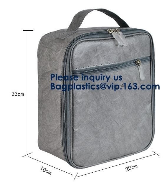 Recycle Food Grade Reusable Insulated Cooler Brown Tyvek Paper Lunch Bag With Magnetic Closure, Food Delivery Tyvek Cool